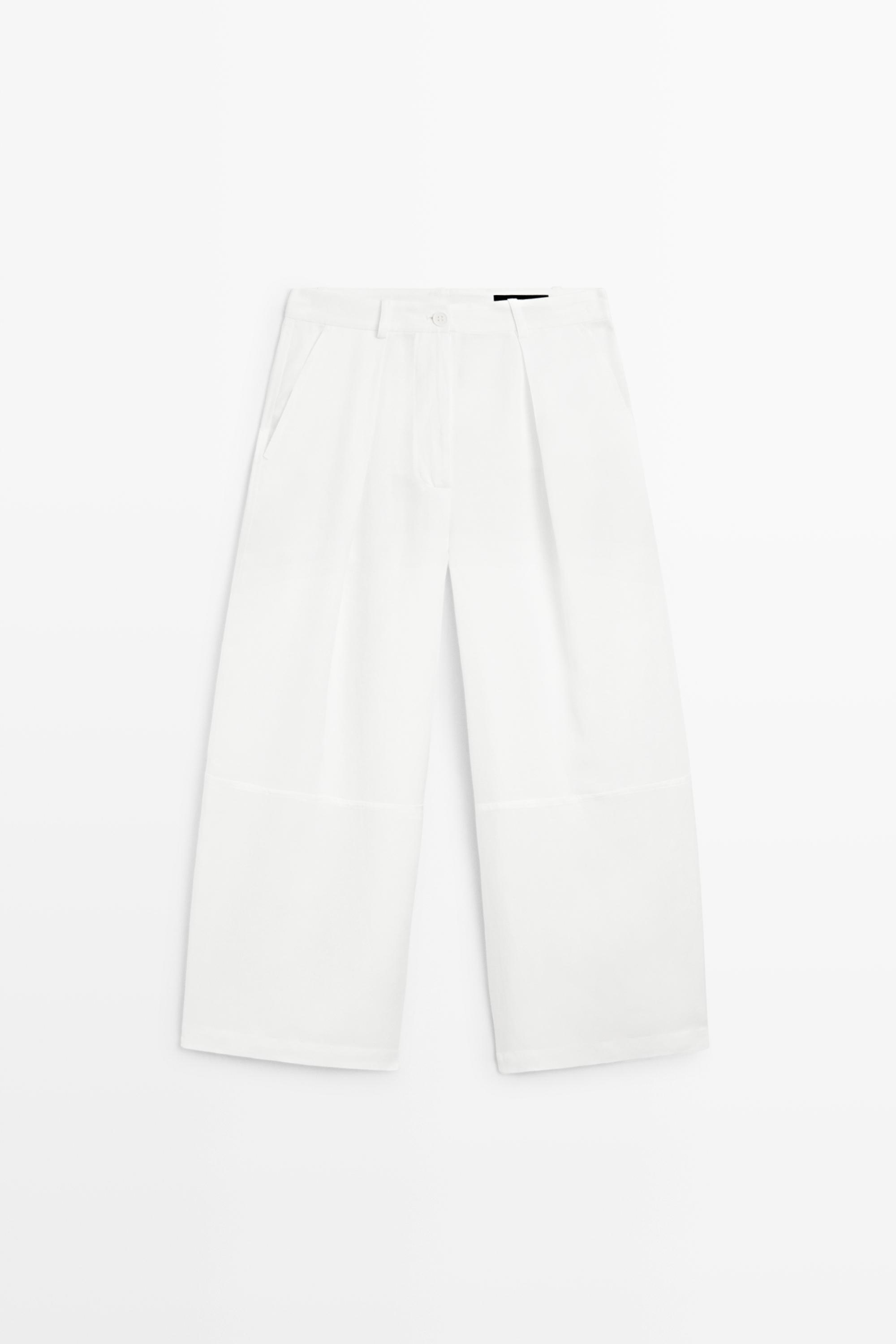 Flowing linen blend pants with seams